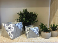 Thumbnail for Decor - Blue & White Floral and Concrete Container